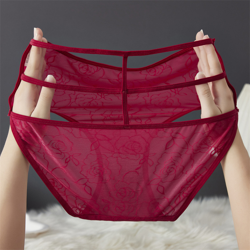 Sexy mesh underwear for women, breathable and comfortable, with fine straps, cross-cut, high-elasticity and high-waisted, large-sized Ankara red underwear for women pic 6