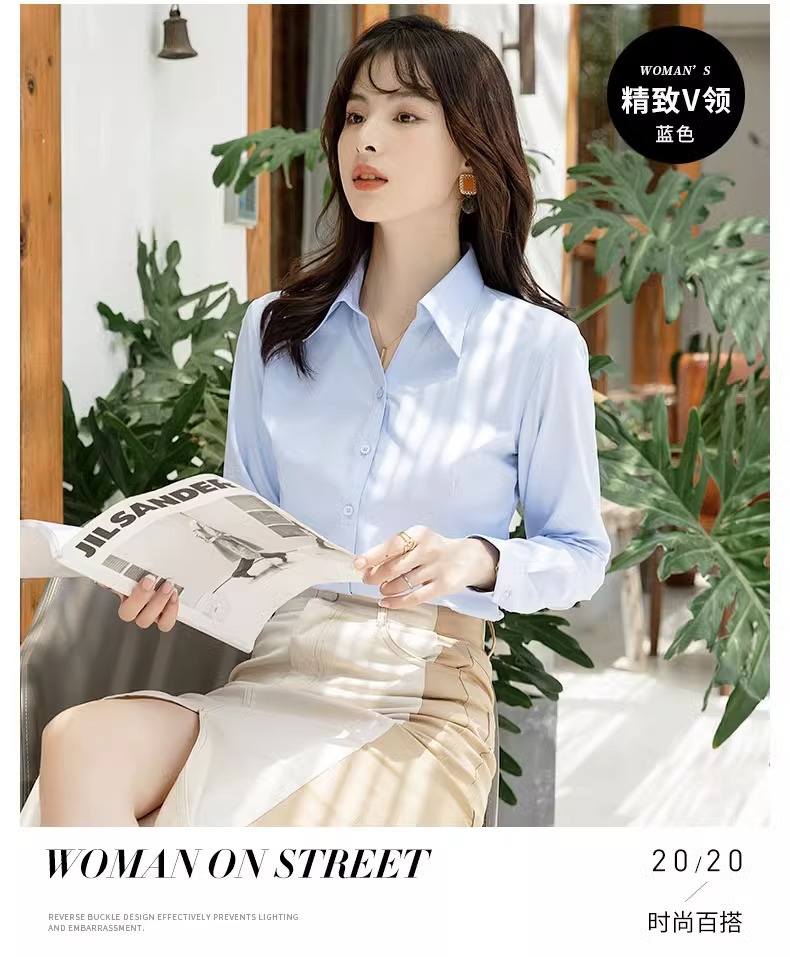 白衬衫女士长袖2024新款春秋内搭职业正装气质韩版短袖衬衣工作服详情20