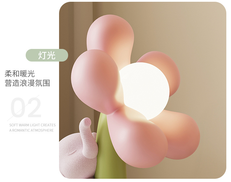 可爱植绒小象台灯卧室儿童新款,树脂,USB,卡通,花朵,客厅装饰详情13