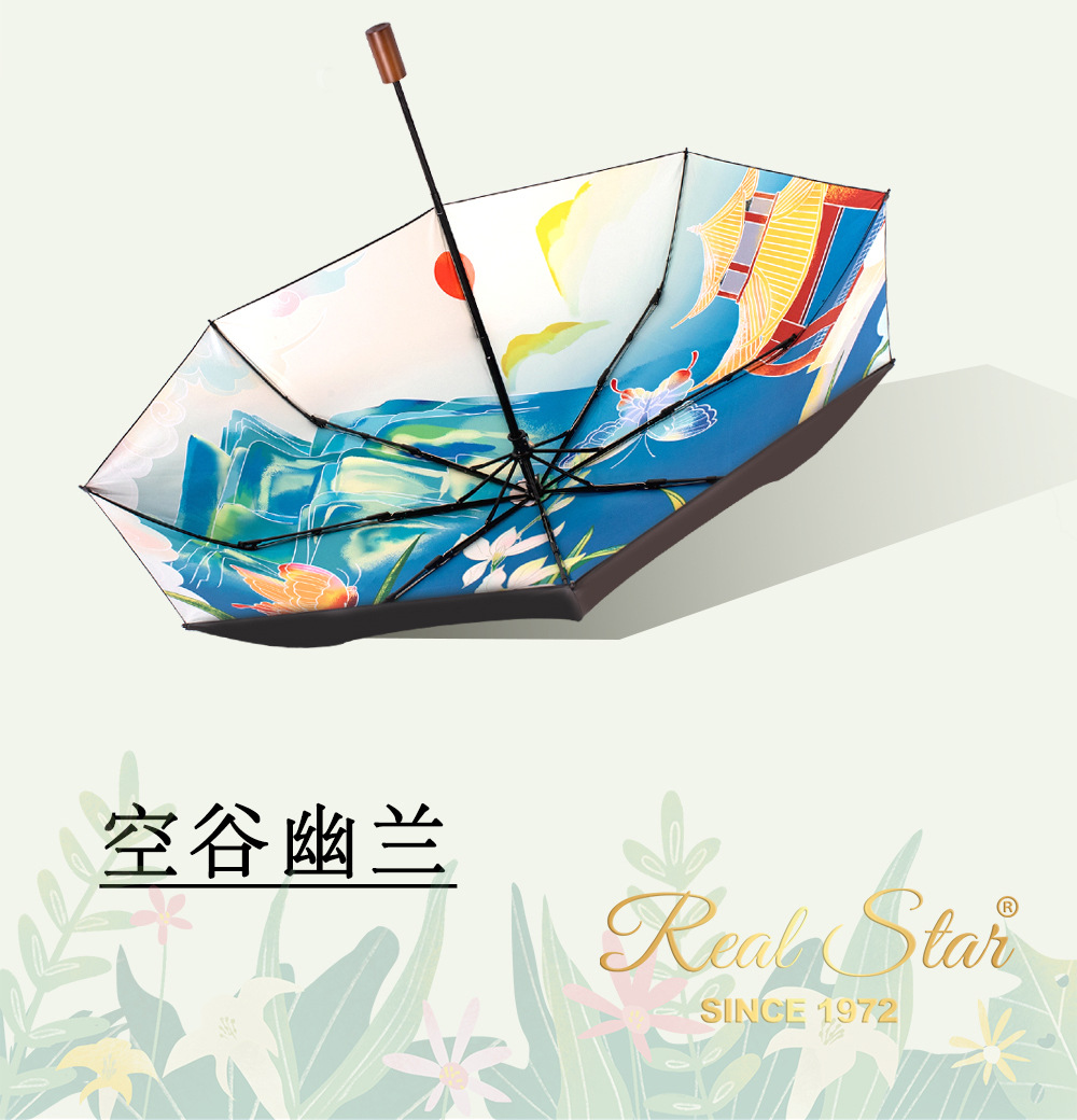 新款三折伞UPF50+手开遮阳晴雨两用太阳伞满版手绘数码印刷伞面详情17