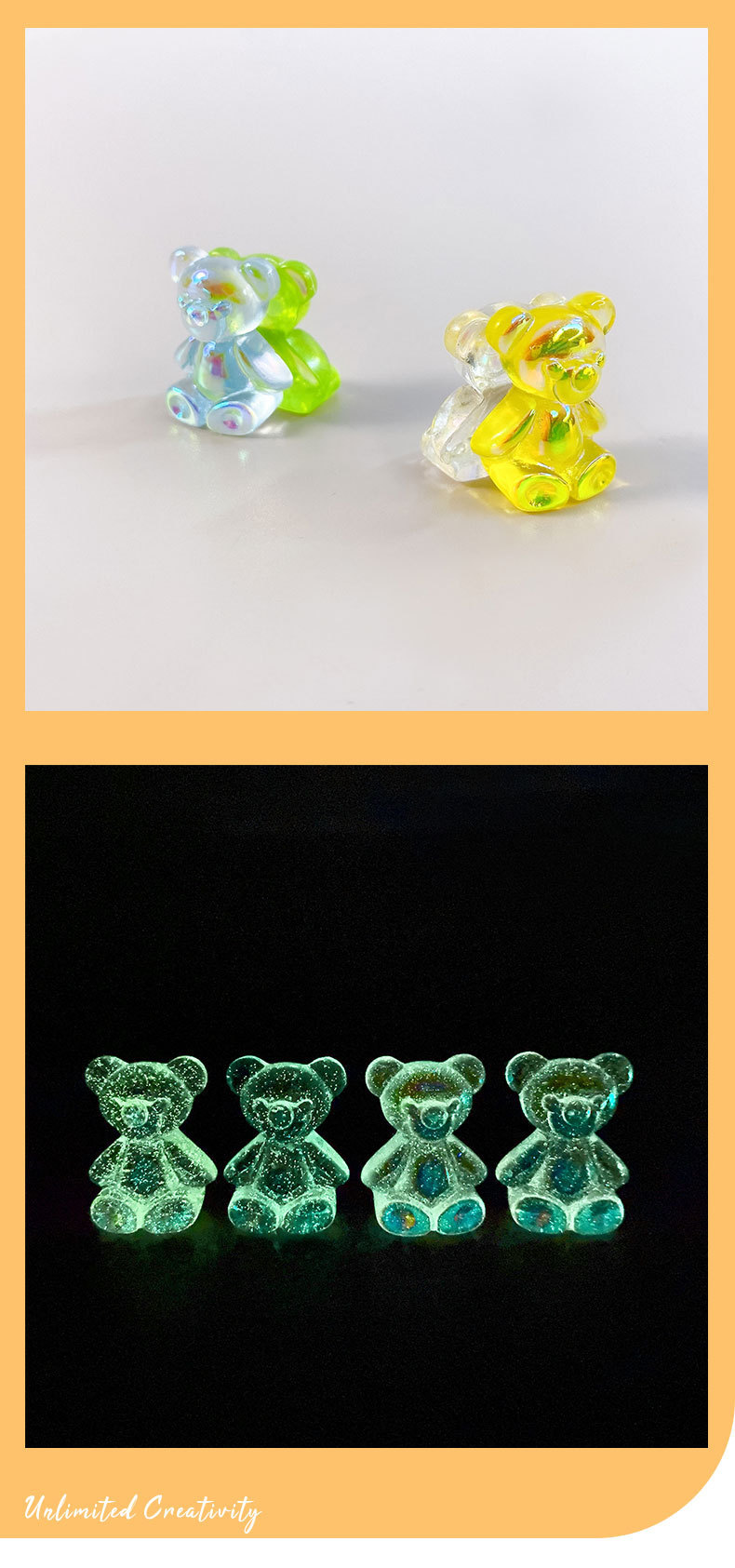 极光熊AB彩树脂配件卡通极光熊立体美甲贴片材料指甲装饰小熊饰品详情9