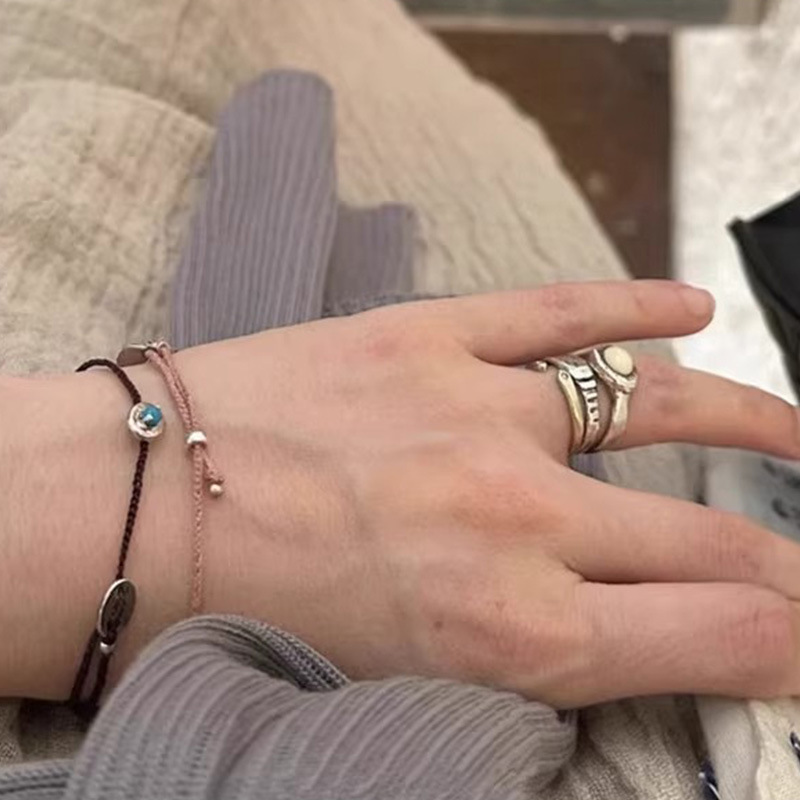 韩系小众设计mars手工复古做旧天然斑点石戒指简约百搭叠戴奶牛戒详情4