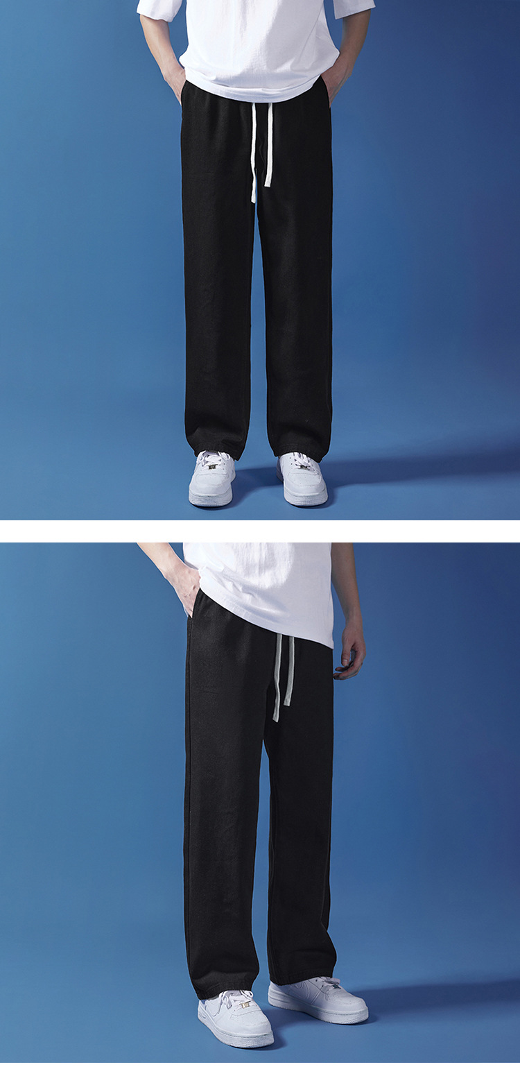 阔腿牛仔裤男夏季韩版原宿风休闲简约潮流ins宽松抽绳直筒长裤子详情8