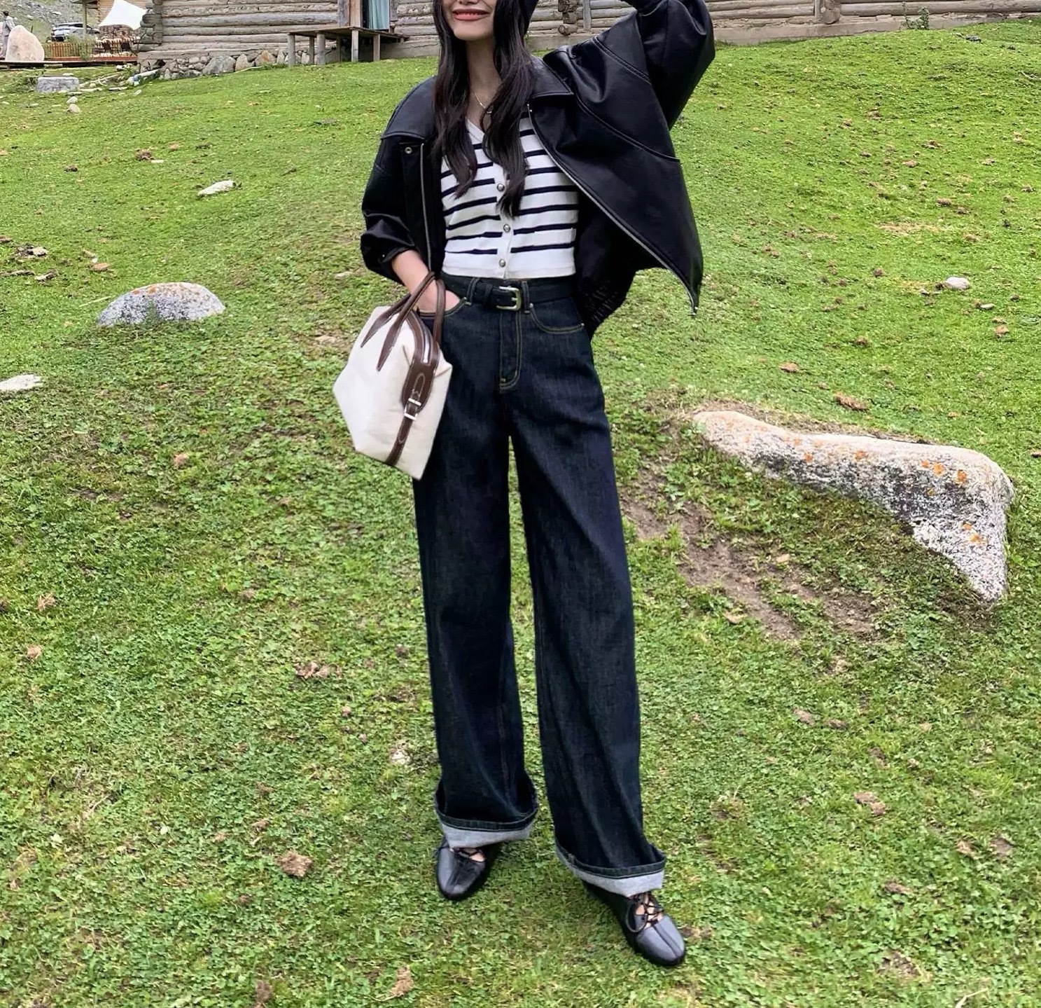 pusumed vintage wide-leg jeans for women in autumn, loose and slimming, straight-leg, floor-length pants pic 4