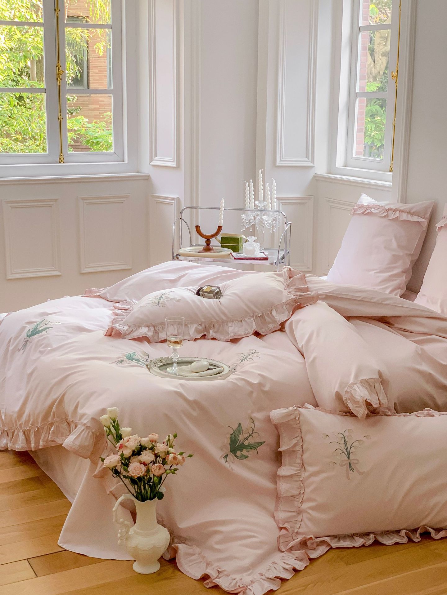 Classical embroidery double-piece natural color fabric with ruffled edges and rounded corners, 100S Australian cotton double-strand Gongbrocade, long-staple cotton four-piece set pic 21