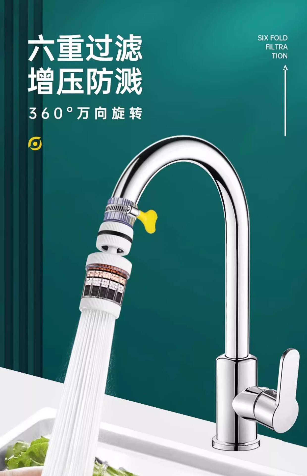360° Universal faucet filter, kitchen and household tap water splash-proof shower head, general water purification filter, water purifier pic 1