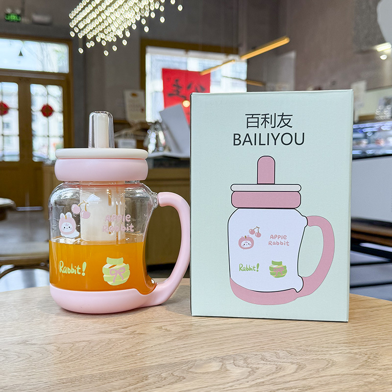 百利友夏季花茶杯900ML可爱杯子女生办公室咖啡杯便携塑料水杯详情14
