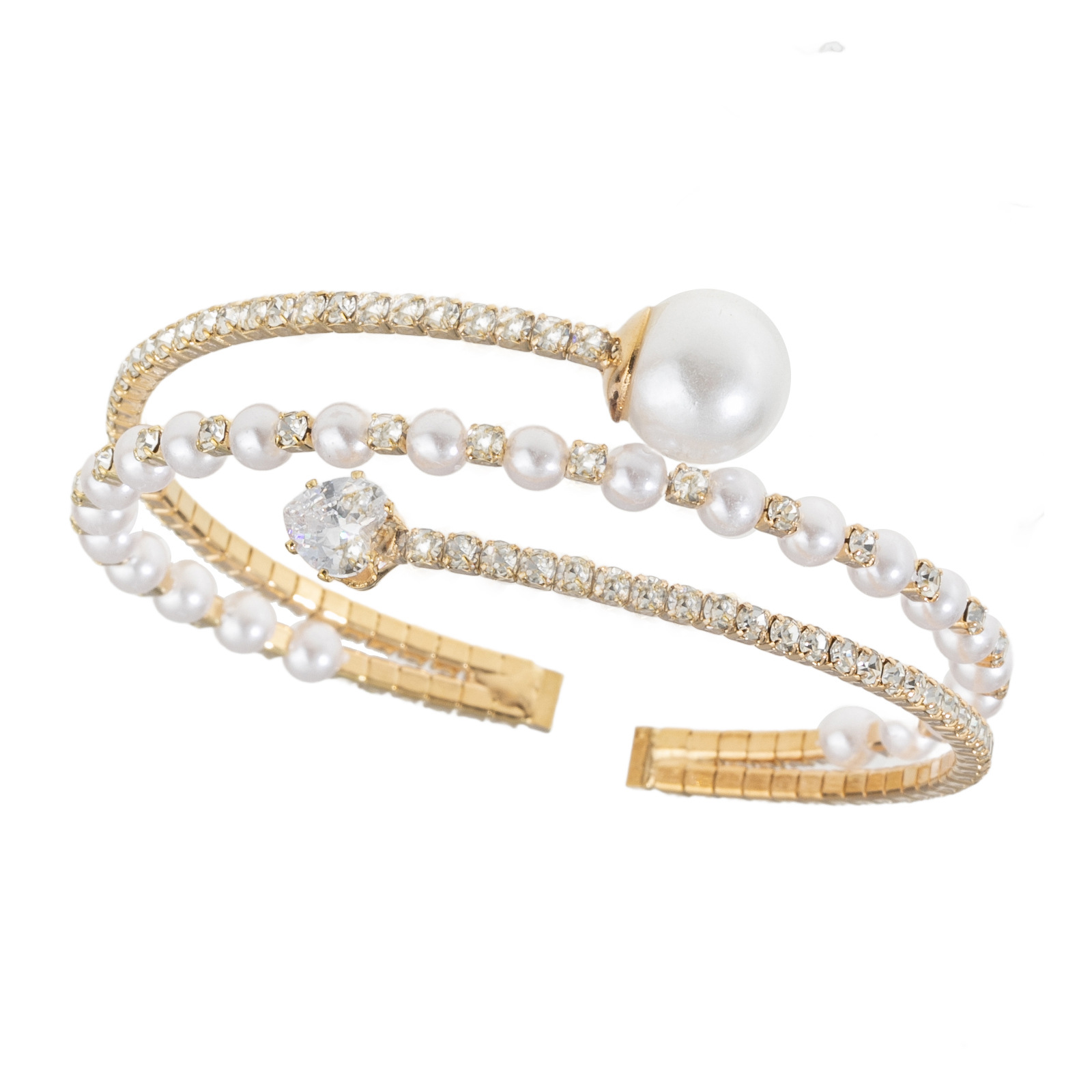 This 3-layer wound elastic three-dimensional pearl and water diamond bracelet is a popular cross-border bestseller from Europe and America. It is a versatile open-mouth jewelry for brides, weddings, banquets and parties pic 7