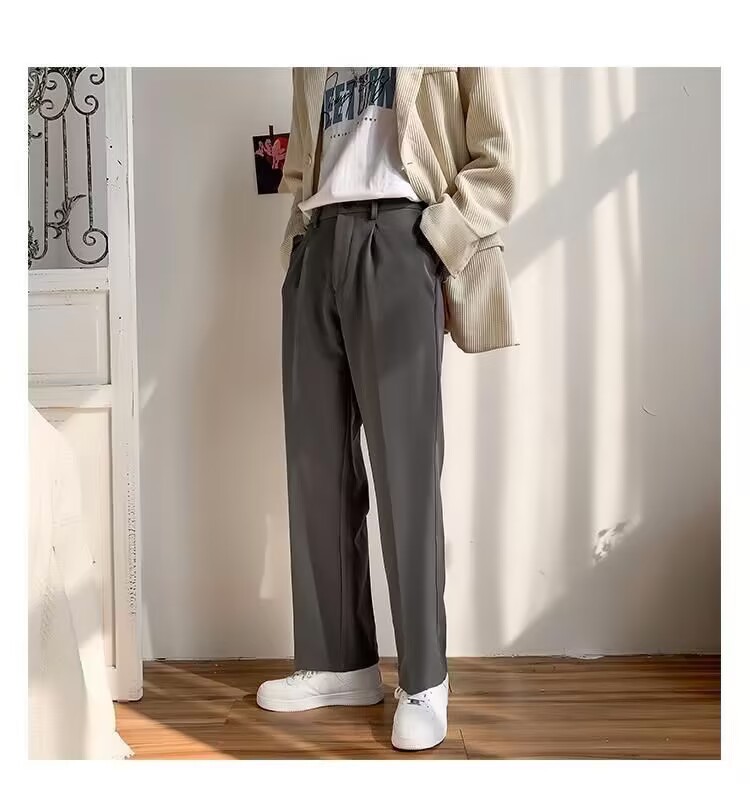 Primavera verano simple recto caída sentido mop pantalones para hombres holgada versión coreana caída sentido pantalones pantalones casuales de pierna ancha vestido formal pic 7