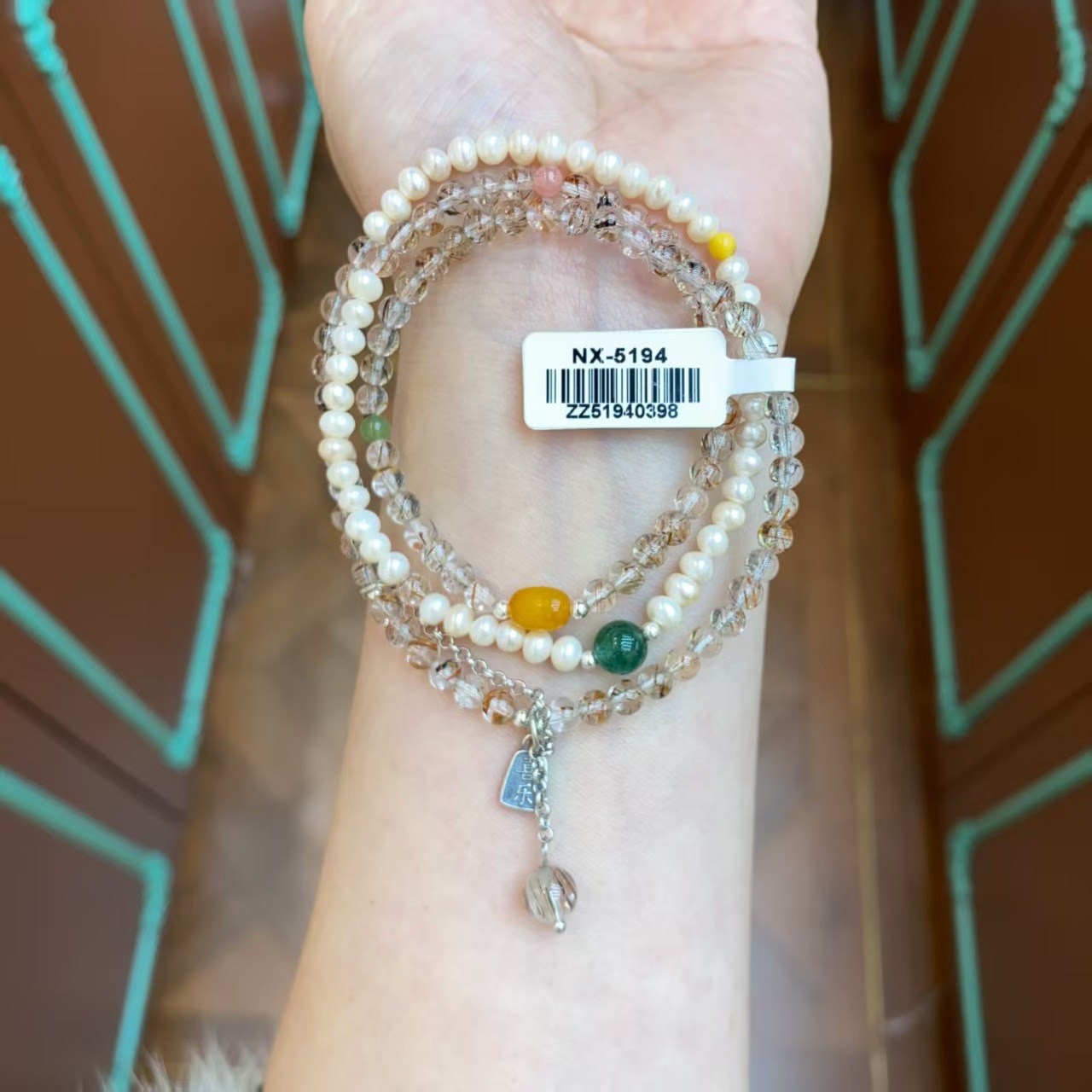 天然水晶月光石珍珠碧玉蓝水翡翠绿松石手串项链详情4