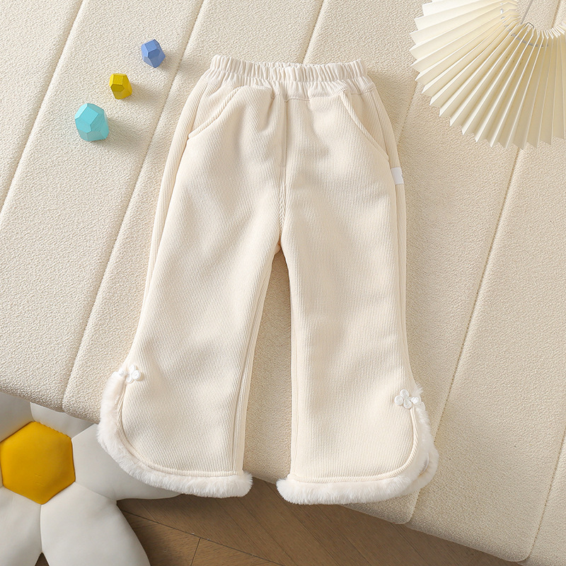 冬季女宝宝加绒加厚儿童洋气休闲保暖裤复合绒侧开喇叭裤外穿详情5