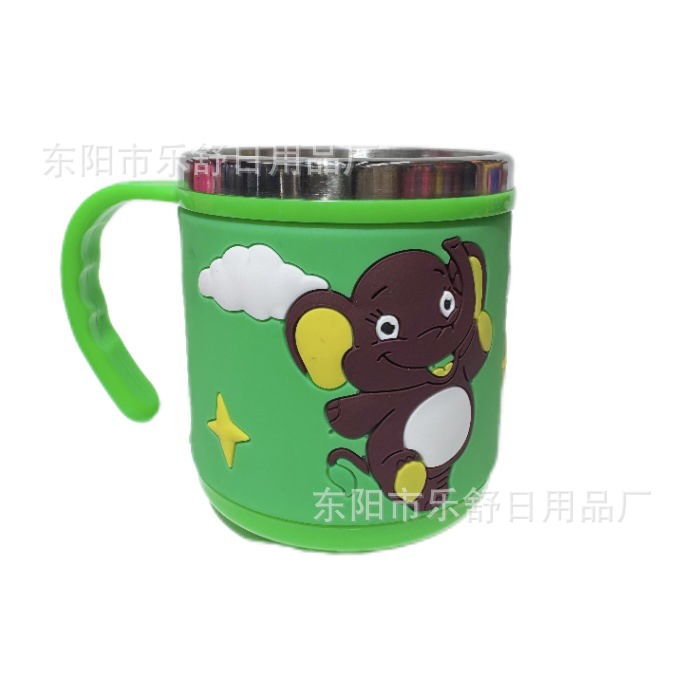 不锈钢儿童水杯卡通创意杯子带盖带手柄双层隔热pvc软胶不锈钢杯详情10