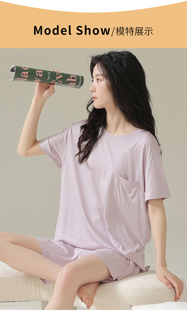莫代尔睡衣女士夏季短袖短裤薄款夏天宽松可外穿家居服套装批发详情7