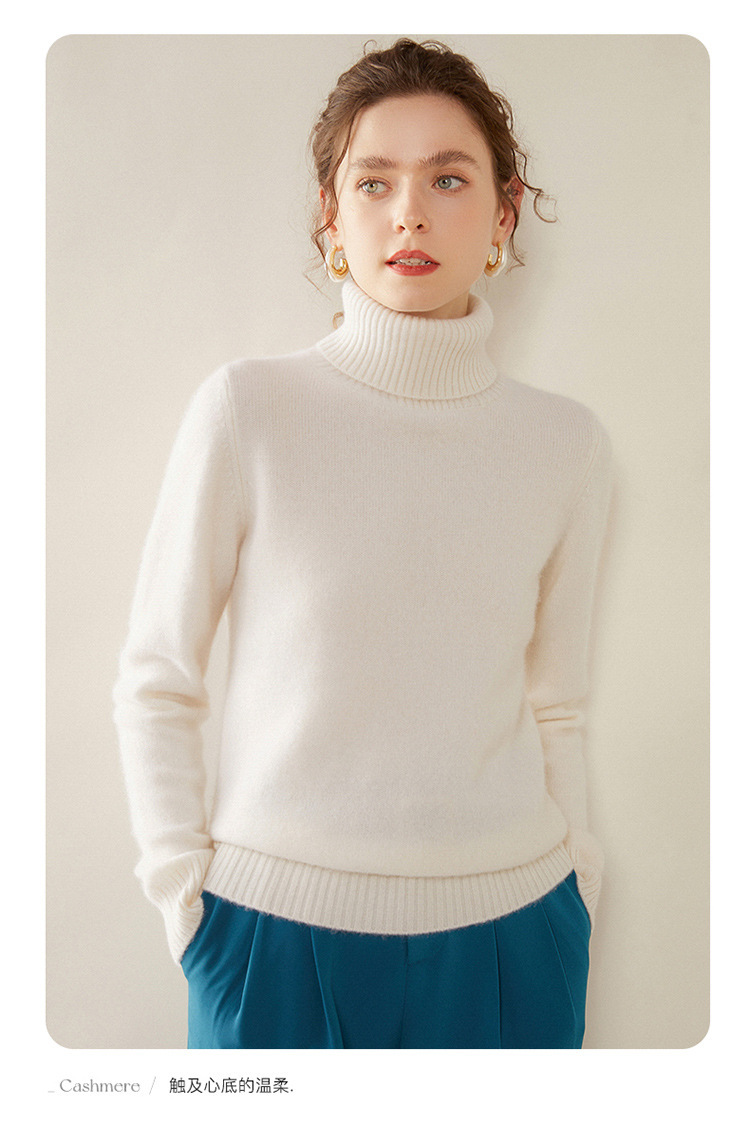 This winter new high-neck thickened cashmere sweater is a simple and versatile solid color for women, with a relaxed and elegant style. It is a knitted base layer pic 13