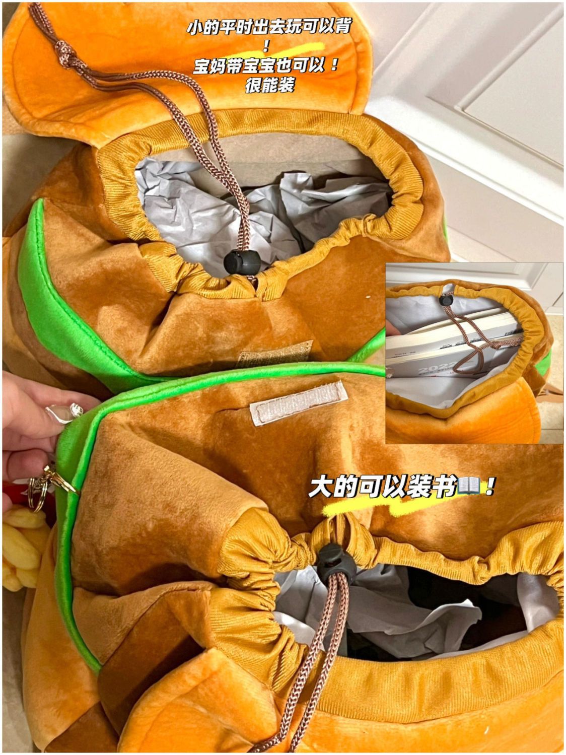 The same style of hamburger backpack as Xiaohongshu, cute cartoon student small backpack, large-capacity campus backpack for girls pic 11