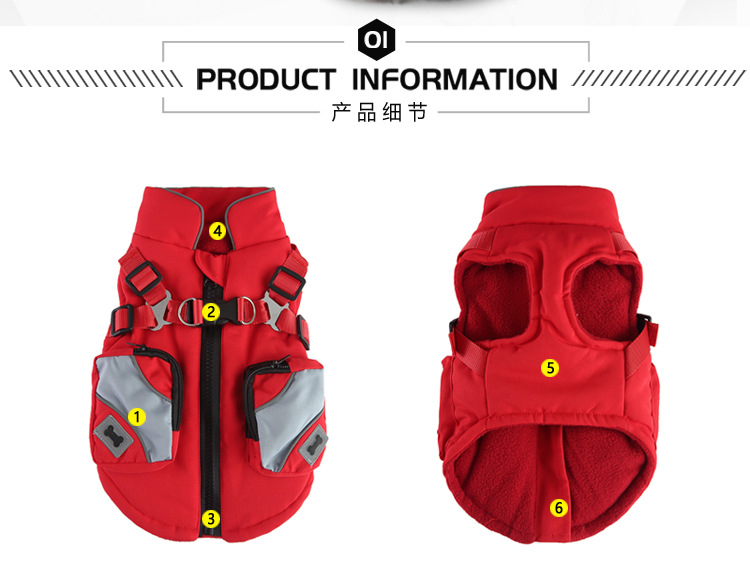现货批发狗衣服秋冬保暖加厚猫咪棉衣反光背带泰迪比熊跨境狗衣服详情9