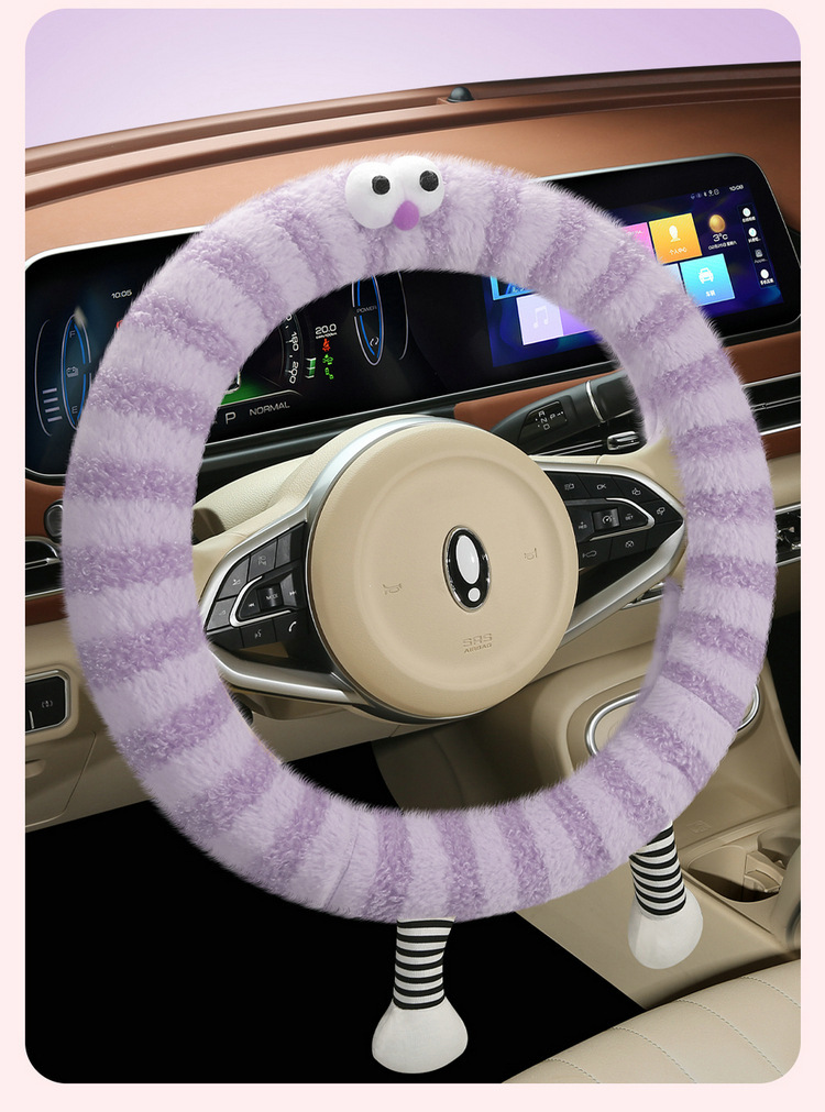 冬季毛绒2024新款小怪兽防滑保暖卡通可爱女汽车方向盘把套大眼萌详情25