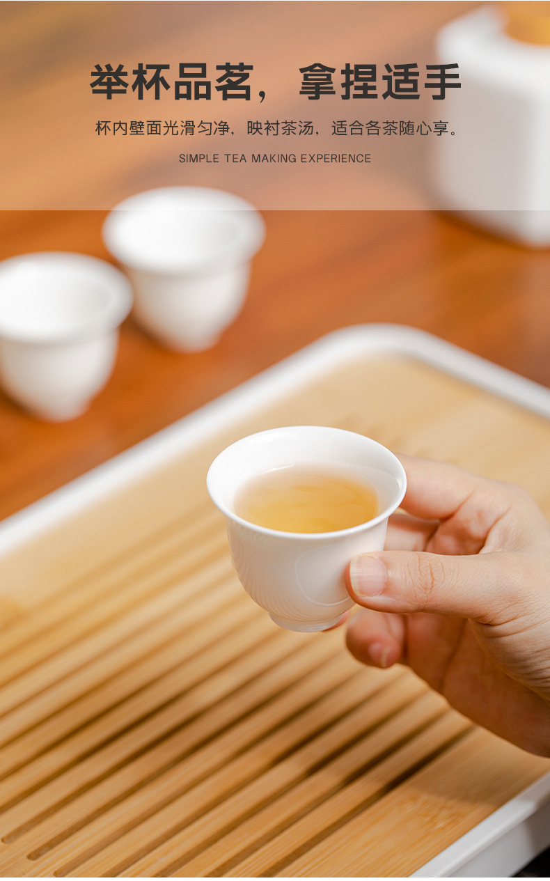 Dehua jade white porcelain tea set, household tea pot, lid, bowl, tea cup, tea tray, complete set of Gongfu tea sets pic 9
