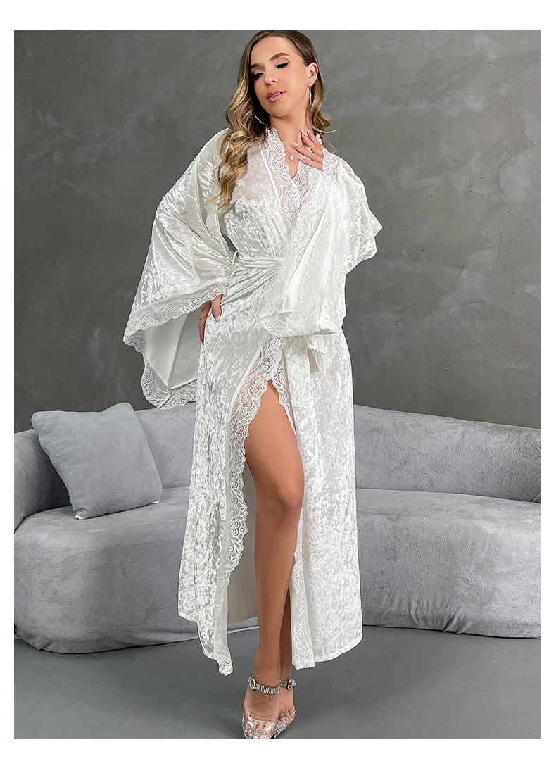 Factory direct sales of velvet and lace patchwork home wear series, sexy V-neck slit nightgowns, halter nightgowns in multiple styles pic 25