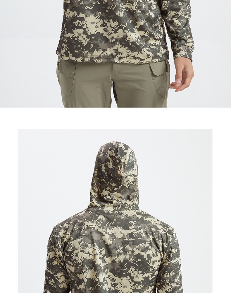 Yitu Custom long-sleeved T-shirt quick-drying hooded sun protection Outdoor sports fitness breathable tactical camouflage T-shirt for camping and fishing men pic 17