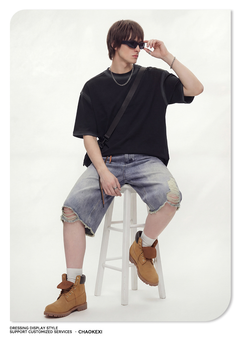 2026新品男装水洗喷绘复古潮牌上衣男女款短袖宽松青少年T恤定制详情21