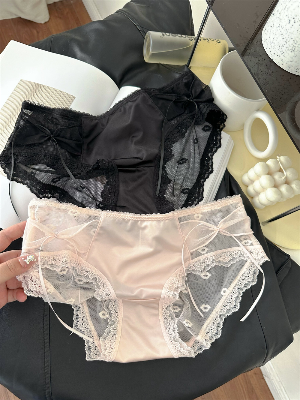 法式奢华缎面蕾丝内裤女性感24新款少女士三角裤中低腰蝴蝶结甜美详情15