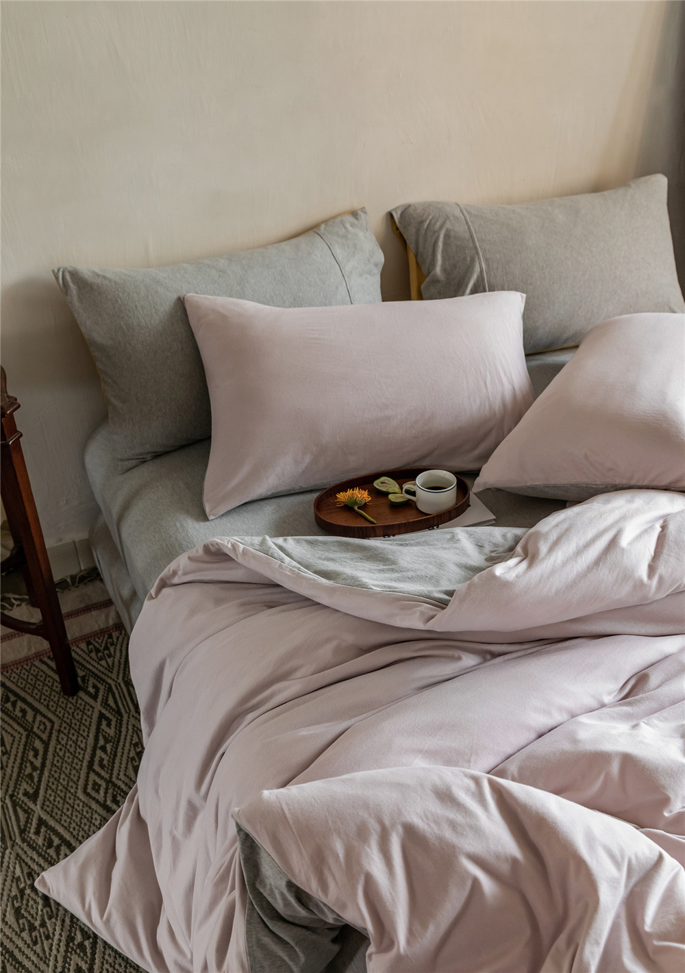 ins Japanese-style solid color all-cotton knitted cotton four-piece set, skin-friendly nude sleeping plain double-layer Indian cotton bed sheet pic 194