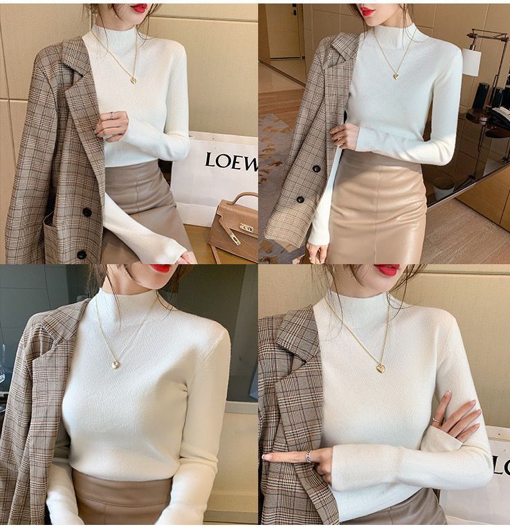 The semi-high-neck sweater is a new style for women in 2025. It can be paired with a knitted base layer for a slimming and form-fitting long-sleeved, versatile and stylish top pic 14