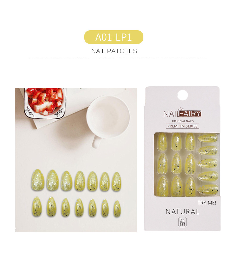Wholesale of new cross-border glitter fake nails, pointed nails, detachable nail plates, patch nail art, sequined and fresh wearable nails pic 1