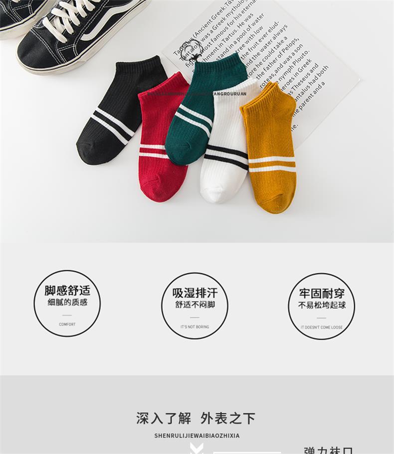 銮苑季短袜子全纯色棉女春夏浅口日系条纹硅胶防滑隐形船袜女批发详情34