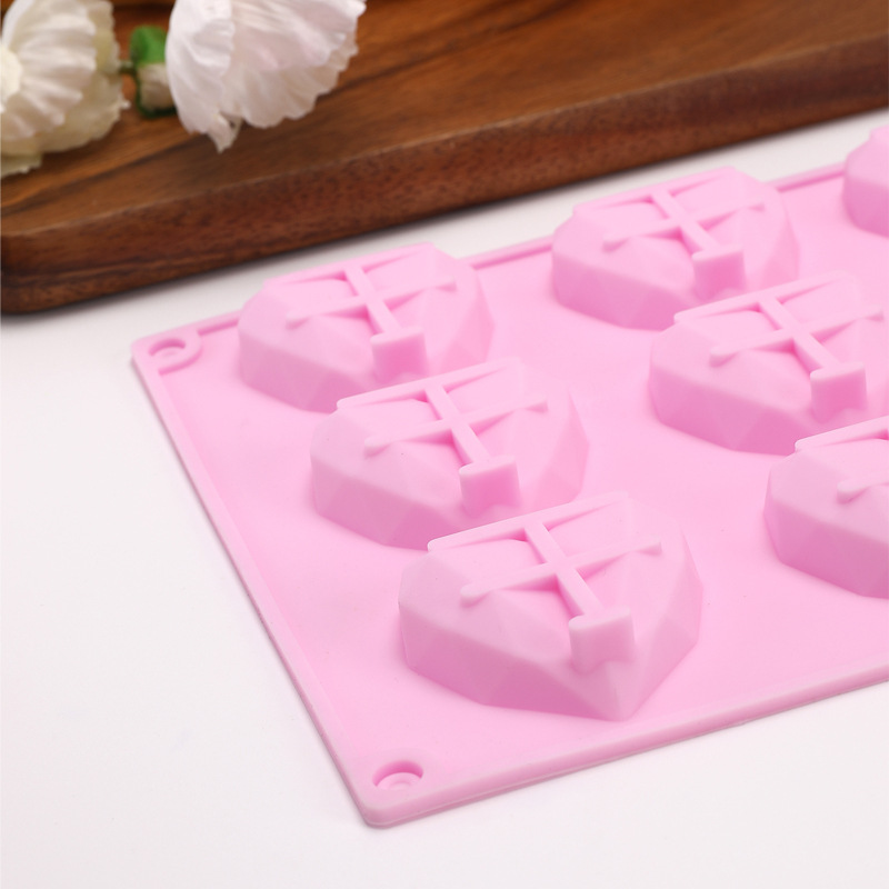 Folded heart-shaped diamond heart, Russian Mousse mold, silicone, French dessert, topped cake, home baking pic 3