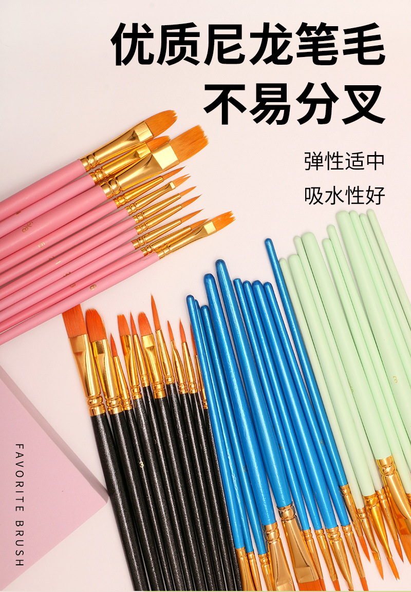 Cross-border 10-piece wooden digital oil painting brush set, art painting outlining brushes, gouache and watercolor brushes, makeup brushes pic 6