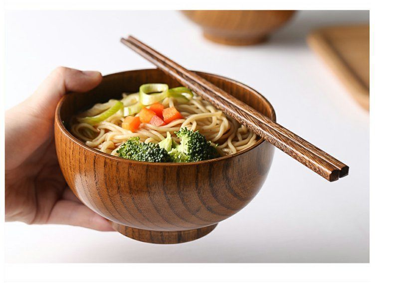 日式酸枣木碗儿童成人大号汤碗复古家用餐具套装木头饭碗详情5