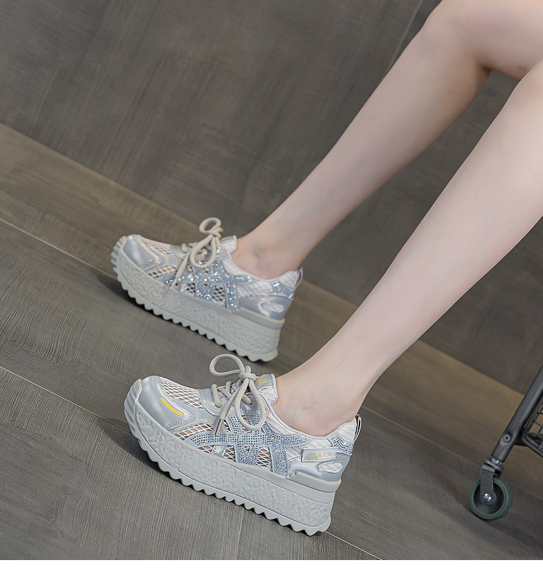 小个子厚底小白鞋女2025夏款轻奢爆款浅口透气运动增高休闲老爹鞋详情33