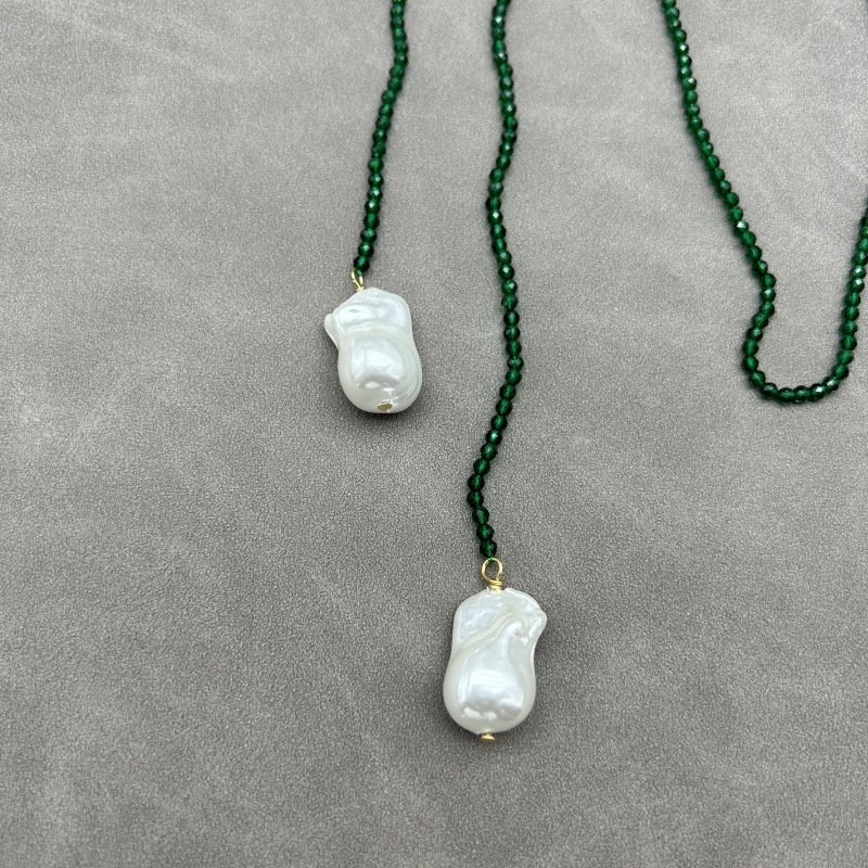 时尚超长珍珠绿尖晶串珠项链女长款毛衣链小众设计感气质颈链配饰详情13