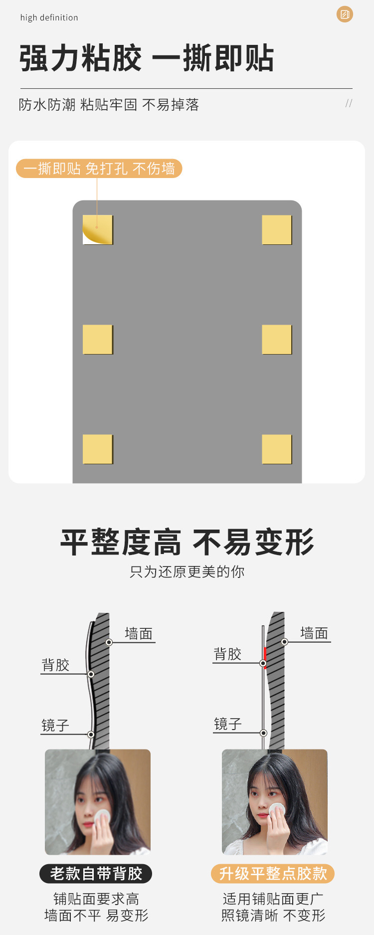 软镜子贴墙自粘全身穿衣镜贴片高清化妆镜亚克力浴室宿舍壁挂镜子详情8