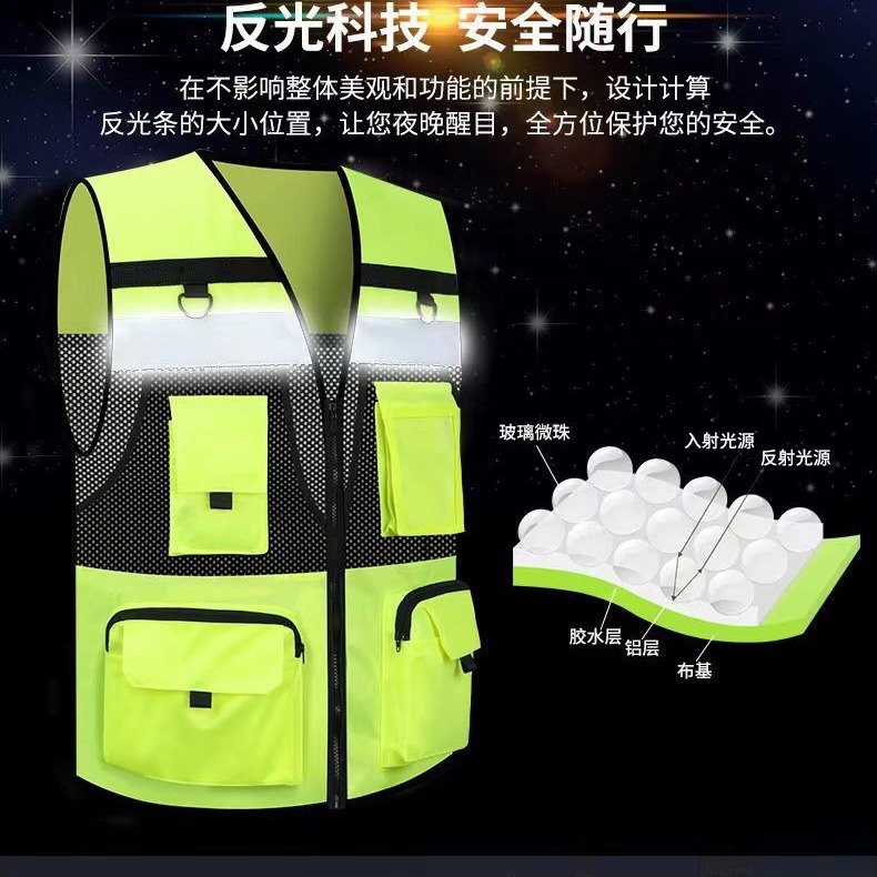 Multi-functional reflective vests, traffic breathable vests, construction duty security patrol reflective vests, multi-pocket safety suits pic 8