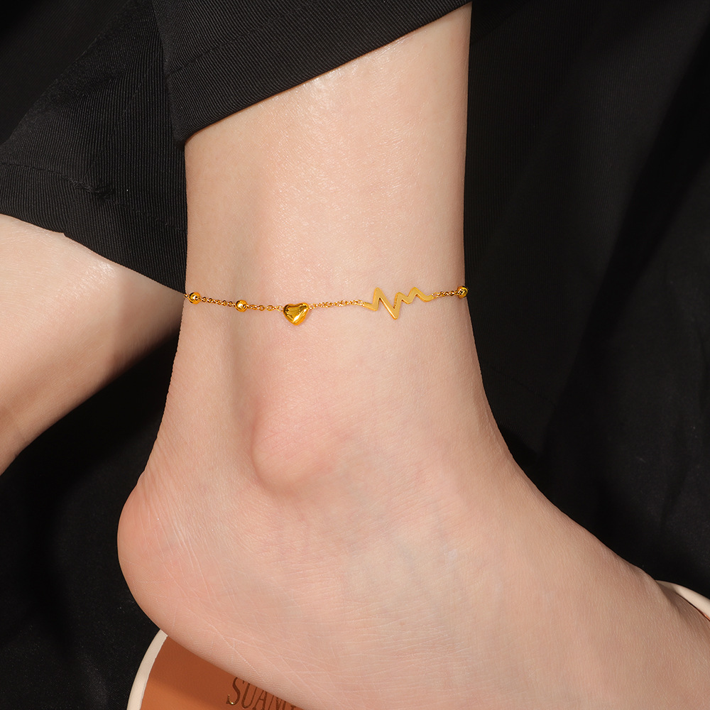 2025新款韩版时尚钛钢心电图爱心脚链女高级感足链不掉色小众设计详情1