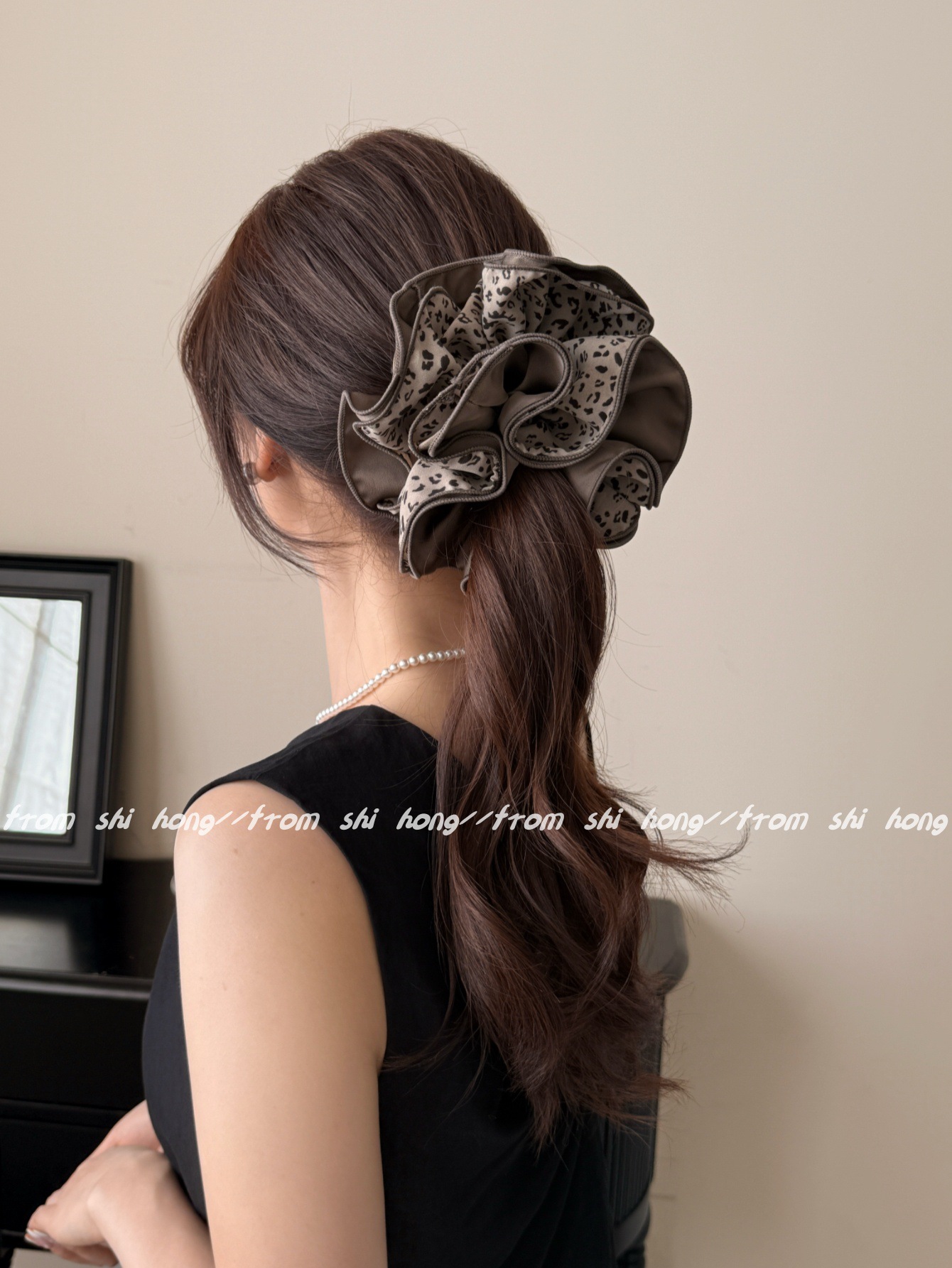 韩版四层锁边AB面双拼豹纹发圈气质百搭丸子头头花时尚发绳扎头绳详情11