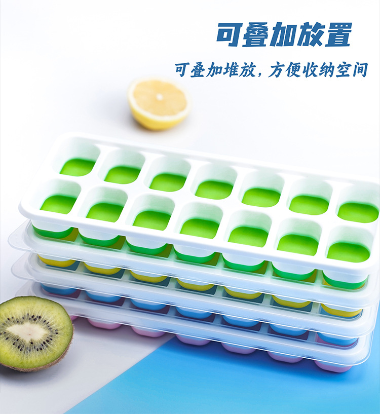 Wholesale 14-compartment ice cubes, square ice cube tray molds with LIDS, silicone soft bottom, easy to demold, homemade ice cube trays pic 3