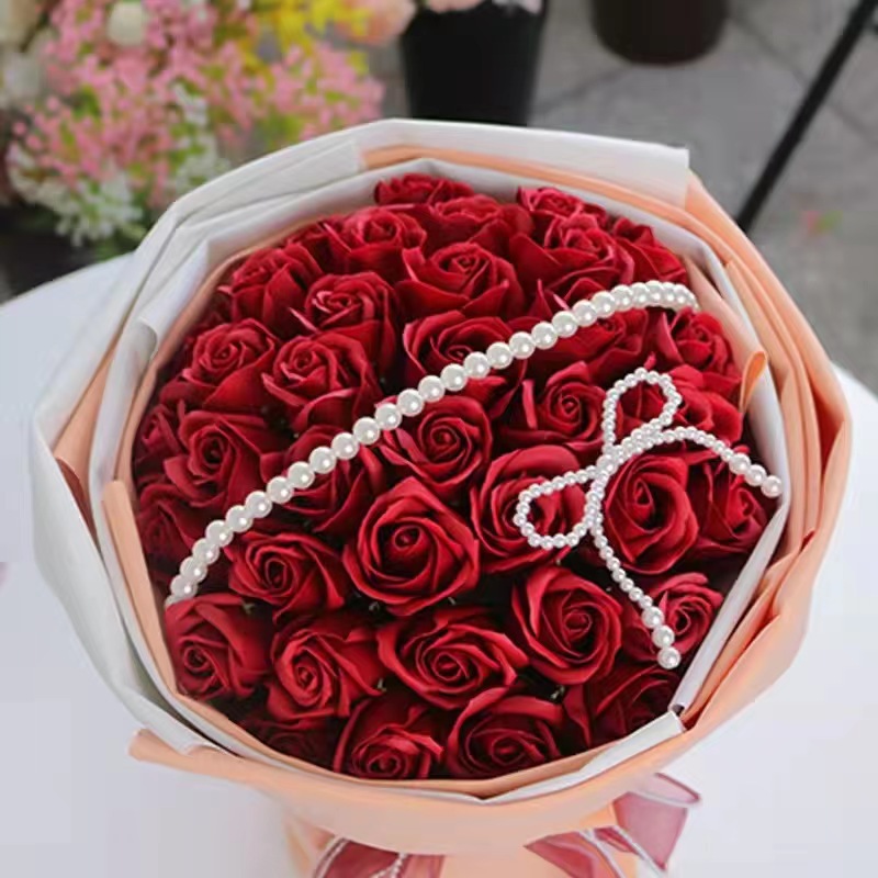 In-stock pearl bow floral art, hand-woven bouquets, pearl chain accessories, baking packaging materials, gift decorations pic 2