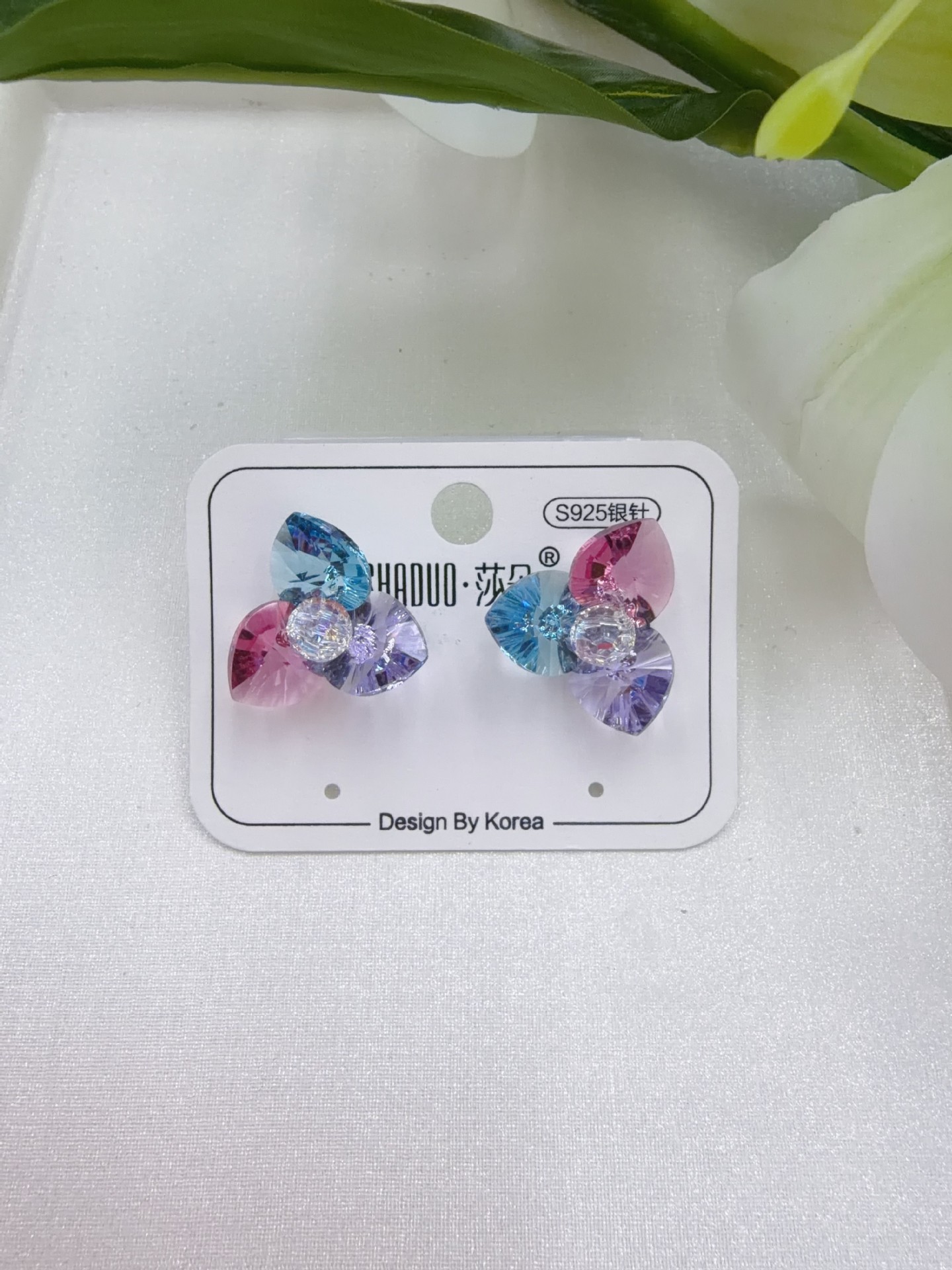 施家水晶奥地利S925银针韩系小巧精致三叶草耳环ins风女耳饰详情1