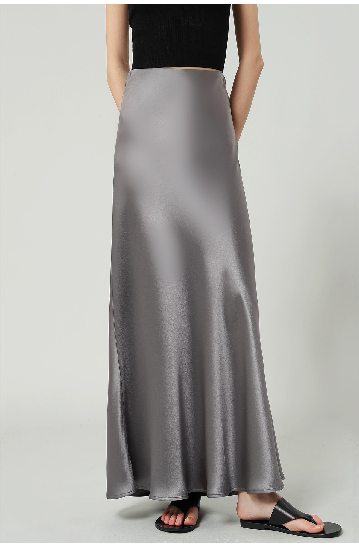 醋酸缎面丝光感柔软垂顺牛筋高腰长款半身裙女2025夏新款飘逸长裙详情23