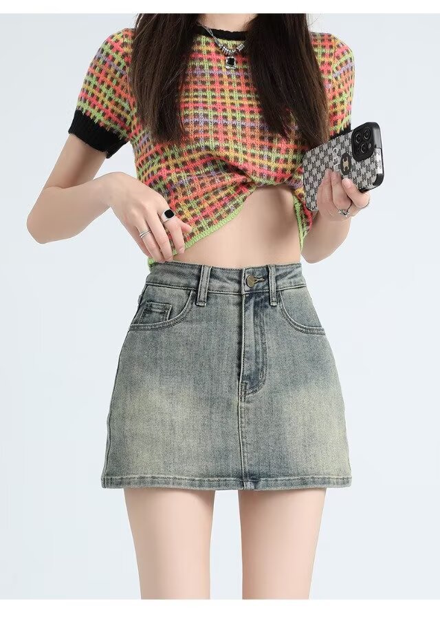 复古辣妹牛仔短裙女2025夏季小个子高腰显瘦带内衬百搭a字包臀裙详情7