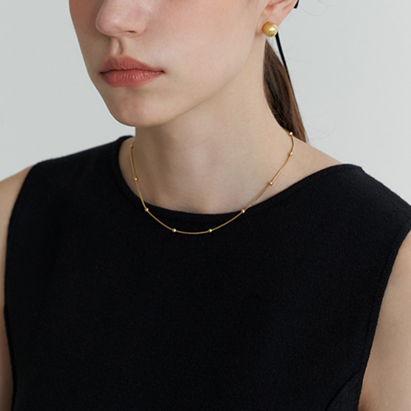 925纯银项链设计隔珠链蛇骨链百搭女高级感ins毛衣链饰品批发青岛详情7