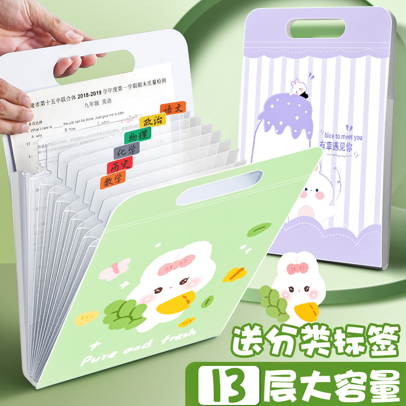 手提式风琴包13格学生试卷收纳袋多层大容量文件袋竖式卡通文件包详情11