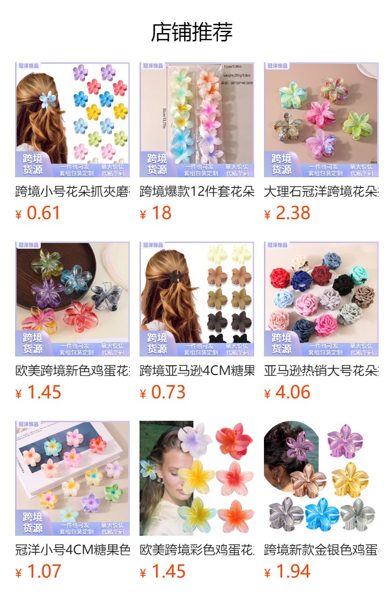 冠洋ABS发抓花朵抓夹欧美亚马逊时尚鲨鱼爪夹不易断可套装发夹详情4