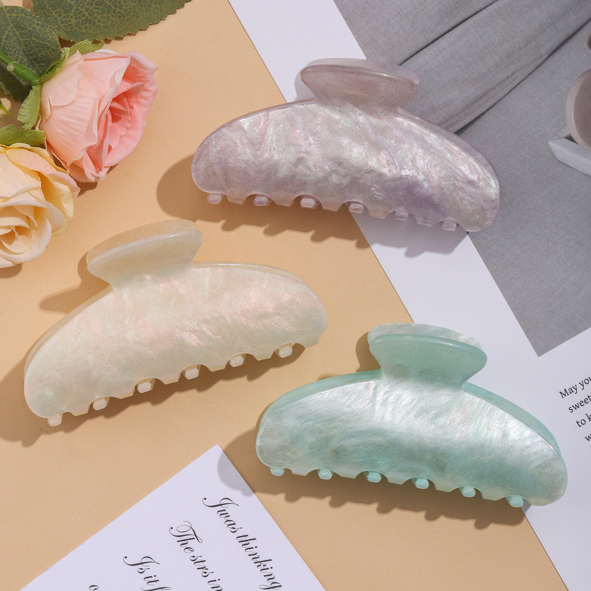 韩版时尚星空亚克力抓夹女式顶夹头饰闪粉糖果色高马尾发夹批发详情3