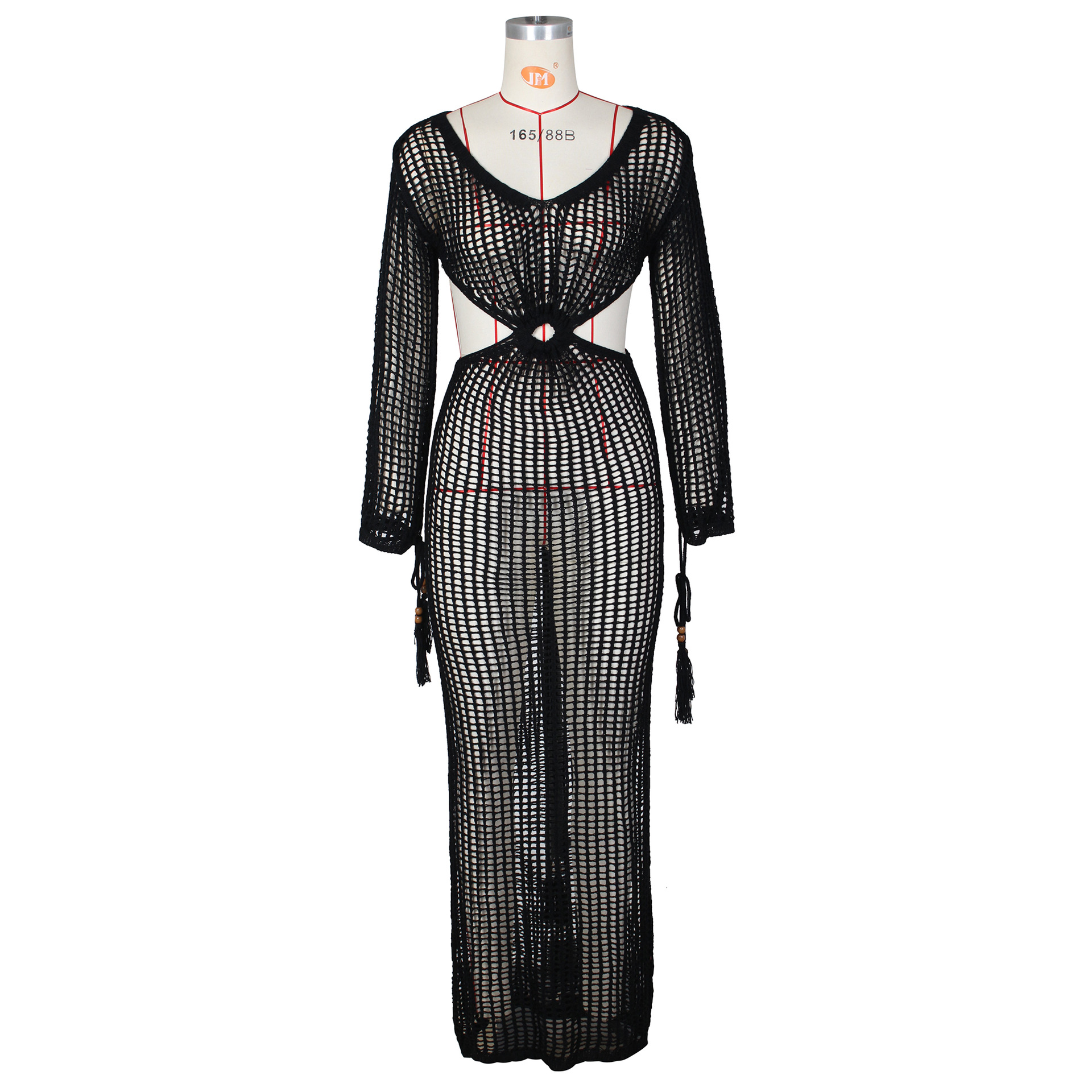 亚马逊速卖通欧美女装性感镂空针织连衣裙夏季深V沙滩罩衫长裙详情9