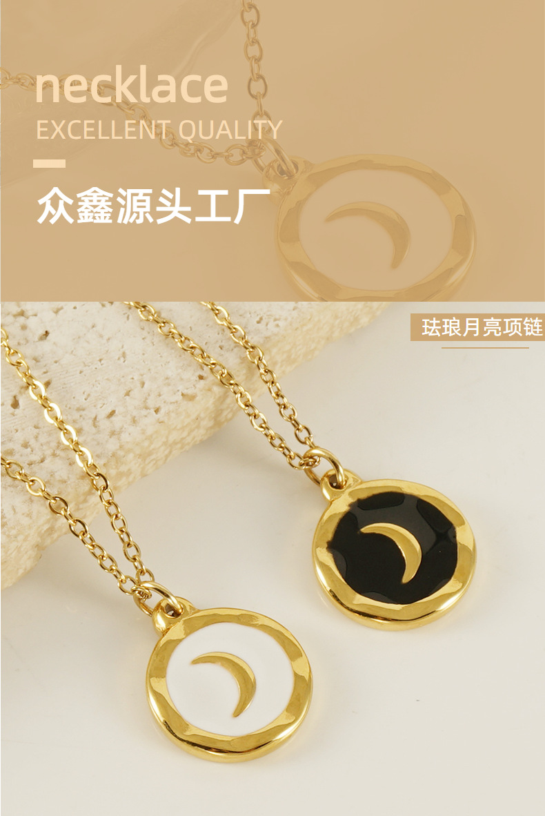 New cross-border European and American oil drop enamel moon pendant for women, a niche design, cold and trendy, cool couple necklace for women pic 12